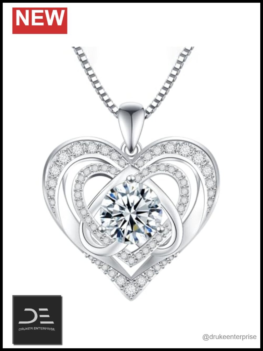 MOISSANITE HEART PENDANT NECKLACE 925 STERLING SILVER 18K WHITE GOLD PLATED
